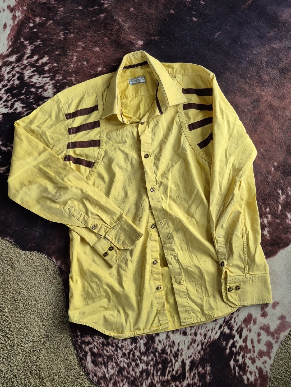 Dior Yellow Button-Down Shirt Jacket with Brown Shoulder Stripes AS is